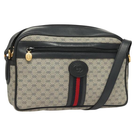GUCCI Micro GG Supreme Sherry Line Clutch Bag Pvc Navy Gold - Picture 1 of 16